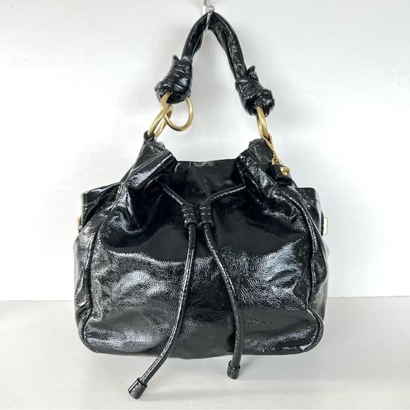 COACH LTE Restor Black Patent Leather Front Drawstring Large Shoulder Bag 13256 - Picture 2 of 16